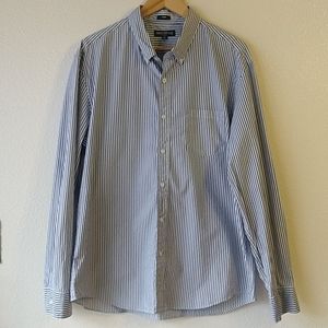 J. Crew Mercantile Slim Fit Pin Striped Blue and White Long Sleeve Shirt XL